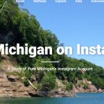 Screenshot of header image with coastline of Michigan