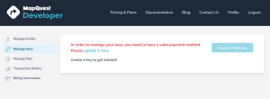 Screenshot showing Manage keys page